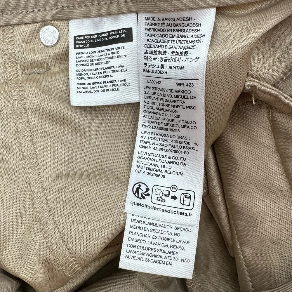 Levi's 511 Slim Tech Pants Mens 29x30 Tan Stretch Quick Dry Stretch UPF 50+ Work